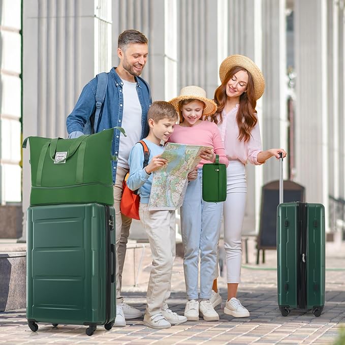 Merax Luggage Sets 2 Piece Suitcase Set, Hardshell 20 IN & 28 IN Suitcase Set with Duffel Bag, Travel Suitcases with Spinner Wheels and TSA Lock(Green)