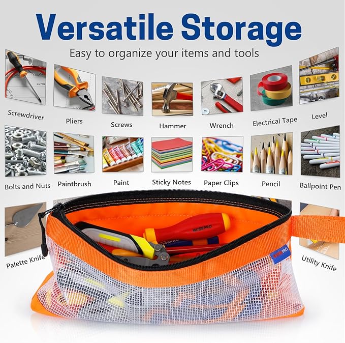 Zipper Tool Pouches, Multi-Purpose Utility Tool Bags Organizer for Small Hand Tools, Screws, Nails, Hardware, Pliers & Wrenches, Storage Pouch Set for Electricians, Plumbers, HVAC & Mechanics