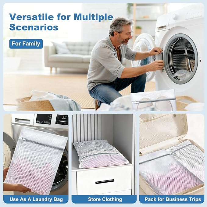 Laundry Bags Mesh Wash Bags for Delicates, Upgraded Honeycomb & Fine Mesh, Extra Durable with Sturdy Zippers, Protect Clothes in Washing Machine Essentials for Home, College & Dorm, 12 x 16 in 4-Pack