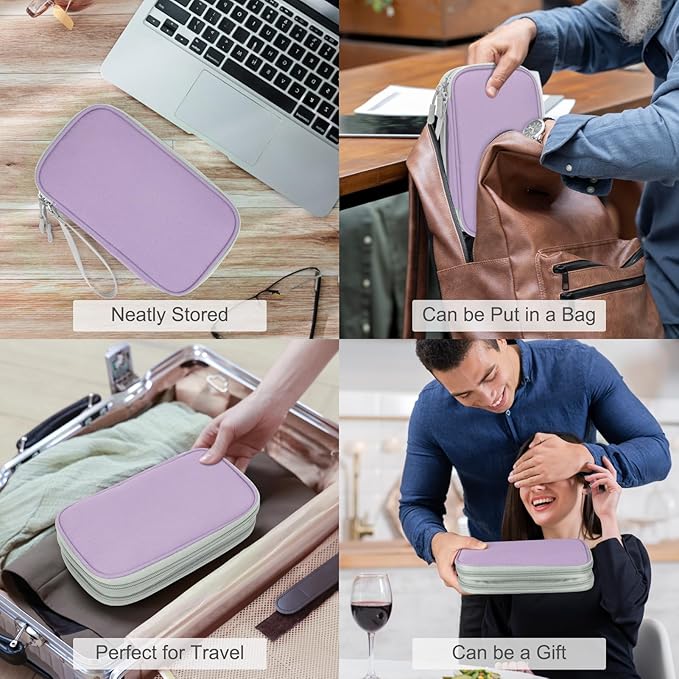 FYY Electronic Organizer, Travel Cable Organizer Bag Pouch Electronic Accessories Carry Case Portable Waterproof Double Layers Storage Bag for Cable, Charger, Phone, Medium Size, Light Purple