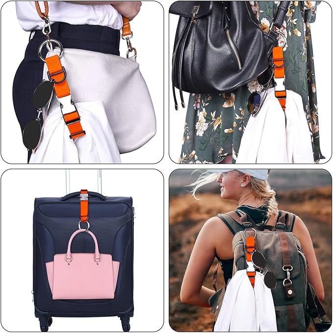 Wisdompro Jacket Gripper Strap, Add a Bag Luggage Straps Baggage Suitcase Belts Travel Accessories with Hook and D-Ring - Make Your Hands Free, Easy to Carry Your Extra Bags - Orange