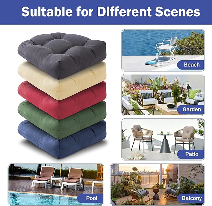 Outdoor Chair Cushions Set of 4, Patio Chair Cushions with Ties, 19x19+5” Tufted Outdoor Seat Cushions, Waterproof Patio Furniture Cushions, Outdoor Dining Chair Pads, Forest Green