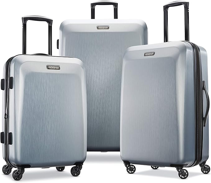 American Tourister Moonlight Hardside Expandable Luggage with Spinner Wheels, Silver, Carry-On 21-Inch