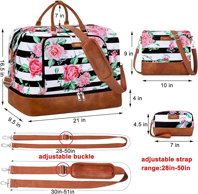 Travel Weekender Bag for Women, 21" Overnight Bag with Shoe Compartment 50L Large Travel Duffel Bag Carry On Tote for Weekend, Overnight, Business Trips, Water Resistant