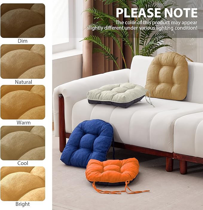 Chair Cushions for Dining Chairs, Seat Cushions for Kitchen Chairs, Indoor Seat Cushions with Ties, Tufted Foam Chair Pads, Non Slip Chair Cushions Set of 4, 15.5" x 15.5" x 4", Khaki