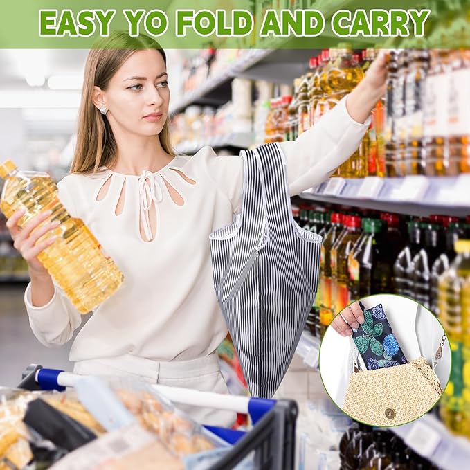 Paterr 24 Pcs Foldable Reusable Shopping Bag Recycle Travel Grocery Bag Fold to Pocket Tote Bulk for Daily Supplies Load