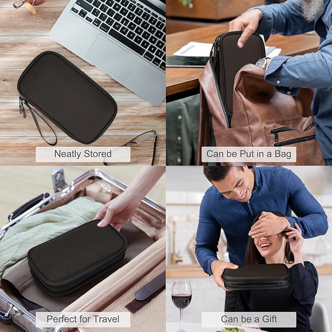 FYY Electronic Organizer, Travel Cable Organizer Bag Pouch Electronic Accessories Carry Case Portable Waterproof Double Layers Storage Bag for Cable, Charger, Phone, Earphone, Medium Size, Coffee