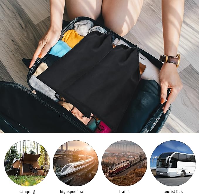 GONGKANGYUAN 2 Pack Shoe Bags for Travel Flannel Single Shoe Pouch with Drawstring for Men Women Travel Protecting Storing Shoes