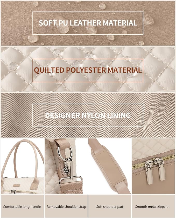 Weekender Bags for Women, Travel Duffle Bag Carry On Overnight Bag with Cosmetics Bag and Crossbody Purse for Gym Hospital, Gifts for Women, Beige Camel