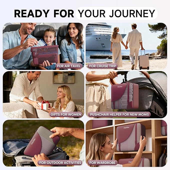 11 Set Packing Cubes for Travel, Gifts for Women Mom Kids, TSA Approved Bags for Makeup, Cosmetic, Toiletry, Suitcase Organizers for Checked Luggage, Cruise Essentials,Airplane Accessories, Burgundy
