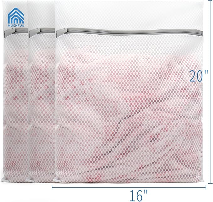 Muchfun 3Pcs Durable Honeycomb Mesh Laundry Bags for Delicates 16 x 20 Inches (3 Large)
