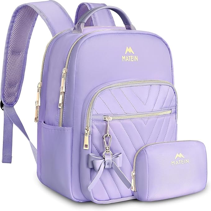 MATEIN Womens Backpack Purse, Fashion Cute Bowknot Mini Backpack Purse, Waterproof Stylish Multipurpose Design Casual Daily Travel Backpack Ladies Handbags, 2pcs Sets, Purple