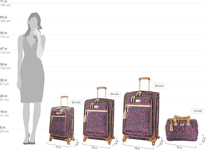 Steve Madden Designer Luggage Collection - Lightweight Softside Expandable Suitcase for Men & Women - Durable 20 Inch Carry On Bag with 4-Rolling Spinner Wheels (Dark Purple)