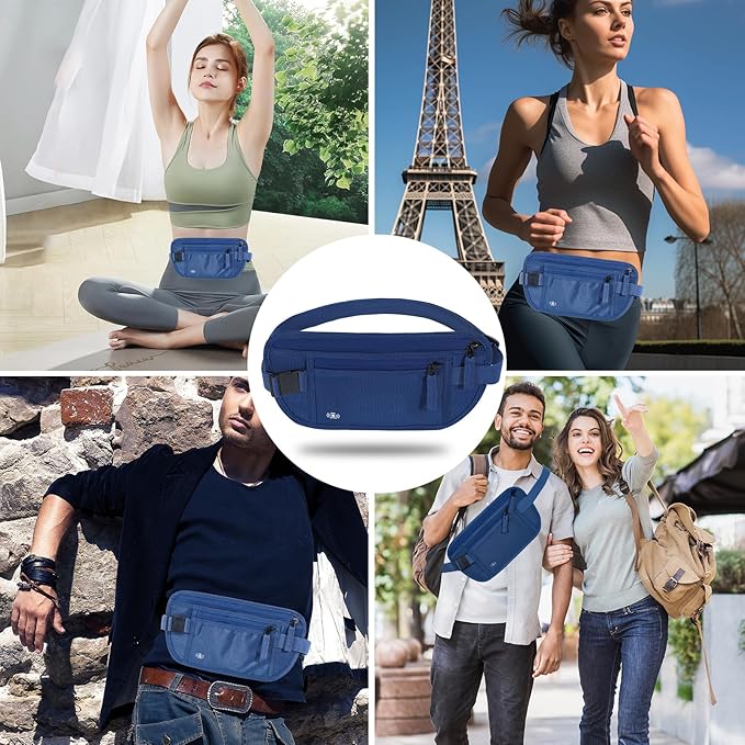 Money Belt for Travel Hidden Travel Pouch Women Men Hidden Rfid Passport Holder for Travel (Dark Blue)
