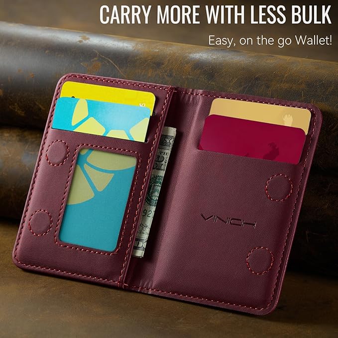 Vinich for MagSafe Wallet Magnetic RFID Blocking Card Holder Compatible with MagSafe Phones and Cases, Strong Magnet Minimalist Phone Wallet for iPhone 17/16/15/14/13/12/Pro/Max/Plus, Burgundy