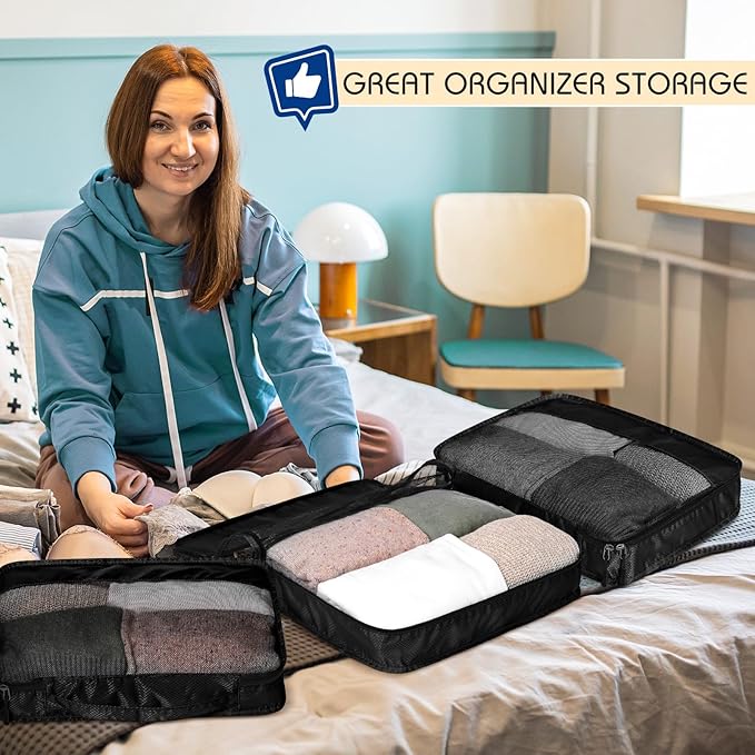 5 Pcs Packing Cubes for Suitcase Large Travel Cubes Carry on Luggage Organizer Bags for Clothes Accessories(L,Black)