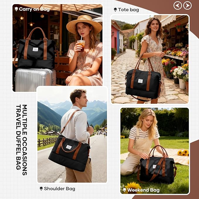 Travel Duffel Bag, Sports Tote Gym Bag, Shoulder Weekender Overnight Bag for Women