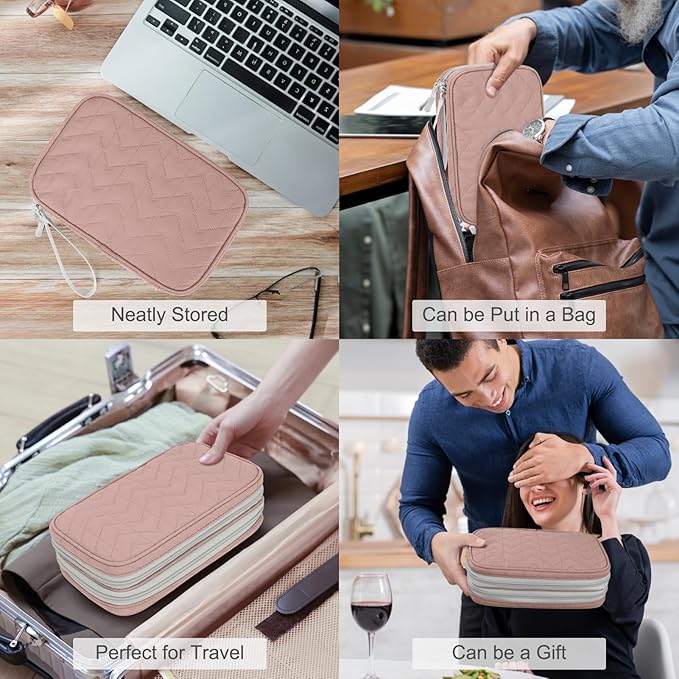 FYY Electronic Organizer, Large Travel Cable Organizer Bag Pouch Electronic Accessories Carry Case Portable Waterproof Double Layers All-in-One Storage Bag for Cable, Cord, Charger, Pattern Pink