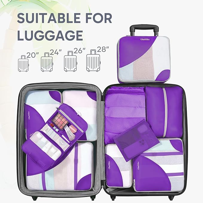 10 Set Packing Cubes for Travel, Gifts for Women Mom,Anti-Tearing Suitcase Organizer for Luggage with Shoe & Hanging Toiletry Bag,OlarHike Vacation Essentials & Accessories for Cruise Ship