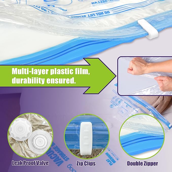 HIBAG Vacuum Storage Bags with Electric Pump, Vacuum Seal Bags for Clothing, Pillows, Blanket Bedding Comforters, 20 pack