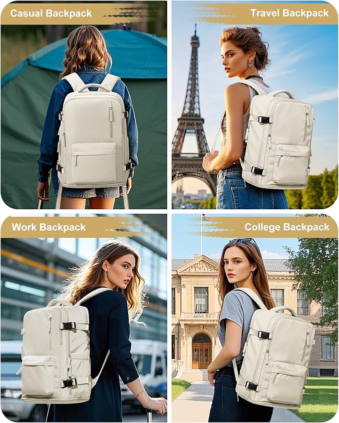 VGCUB Large Travel Work Business Backpack Carry on flight Approved 17 Inch Laptop Backpack for Women Men with Laptop Compartment Mochila de Viaje,Beige | Travel, Work, Business, 17 Inch