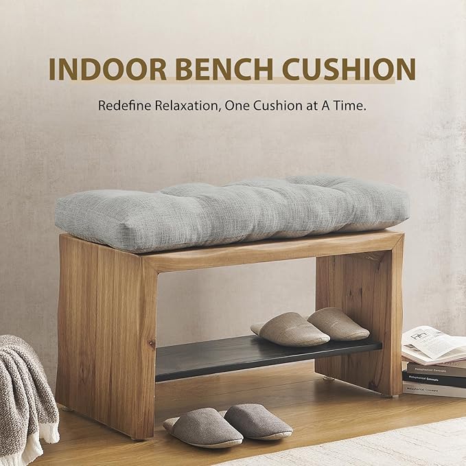 downluxe Indoor Bench Cushion for Indoor Furniture, Non-Slip Tufted Overstuffed Textured Foam Bench Seat Cushion, 36" X 14" X 4", Light Grey, 2 Pack