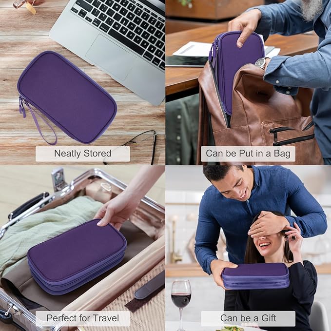 FYY Electronic Organizer, Travel Cable Organizer Bag Pouch Electronic Accessories Carry Case Portable Waterproof Double Layers Storage Bag for Cable, Charger, Phone, Earphone, Medium Size, Purple