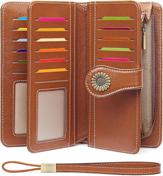 SENDEFN Wallets for Women Leather Credit Card Holder with RFID Blocking Large Capacity Wristlet | with RFID Blocking, Large Capacity, Wristlet, with RFID Blocking, Large Capacity, Wristlet