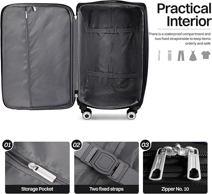 2-Piece Set Front Opening,Softside Luggage Sets w/Double Spinner Wheels Expandable Luggage,Lightweight Travel Luggage Rolling Suitcase w/LOCK(Black-Burgundy,20in/28in)