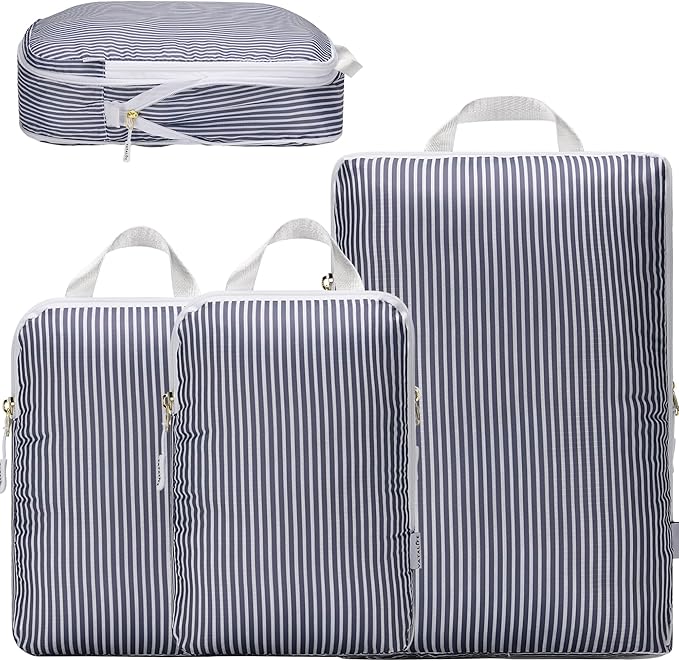 Packing Cubes Luggage Organizer Bags for Suitcase & Backpack, Compression Packing Cubes for Travel, Lightweight Luggage Organizers, Travel Cubes for Packing, Vacation Essentials, 3pc Set - Grey Stripe