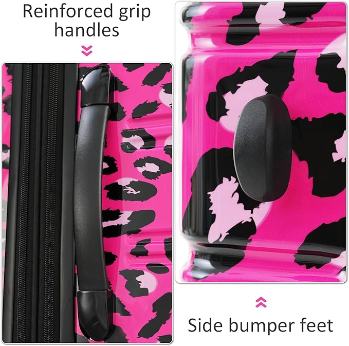 Merax Luggage Sets 3 Piece, Hardside Expandable Suitcase Set with Spinner Wheels, Lightweight Leopard 20+24+28 IN Suitcase with Carry on Luggage, Leopard Hot Pink