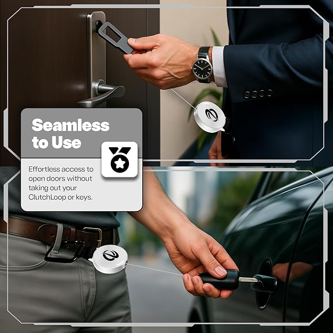 ClutchLoop Anti-Theft Phone Tether - Universal Adhesive Anchor, Retractable Steel Line and Locking Carabiner
