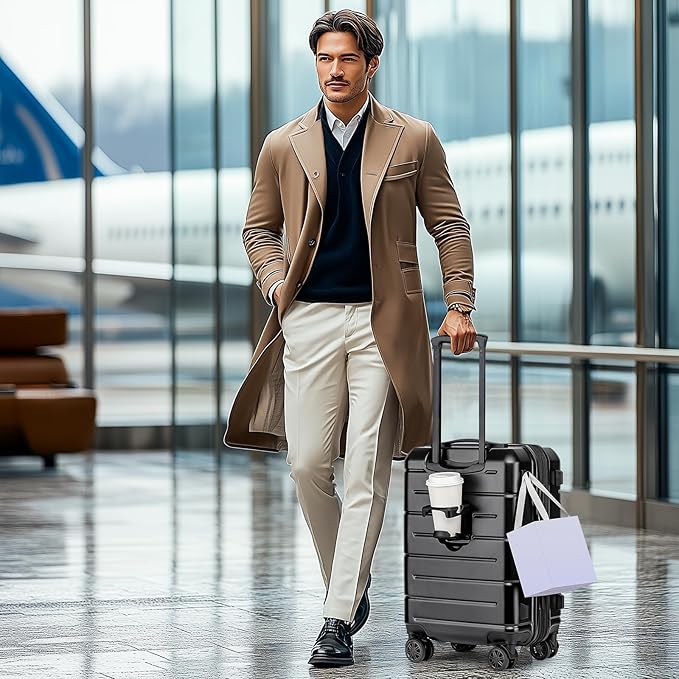 KYME Carry On Luggage 22x14x9 Airline Approved Expandable Hardshell 20 Inch Luggage with TSA Lock Carry-On Suitcase with Wheels Small Travel Rolling Luggage with Cup Holder Black