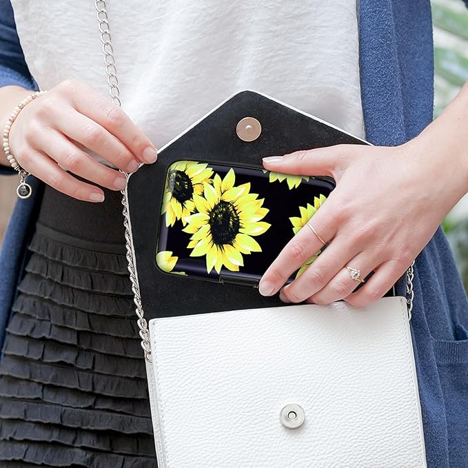 Mayski Credit Card Holder, RFID Blocking, Aluminum Alloy Hard Case, Small Mini Business Metal Wallet for Women Men, Sunflower