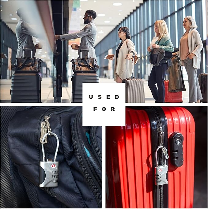 TSA Approved Luggage Locks - Small Combo Travel Padlock with Cable, TSA 007 Suitcase & Backpack Security, Durable & Easy to Use (Black+Blue)