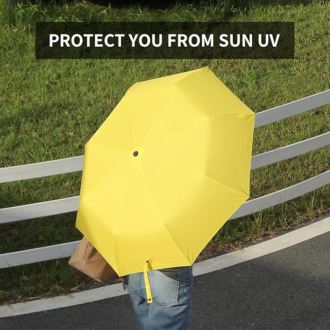 Anntrue Windproof Travel Umbrella, Auto Open Close Lightweight Compact Portable Backpack Folding Umbrella, Perfect for Car, Purse, Men and Women(Yellow)