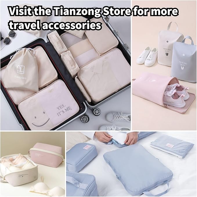 tianzong Travel Shoe Bag with Handle Holds 2 Pairs of Shoes, Shoe Packing Cubes for Travel (Beige, 2 Pack)