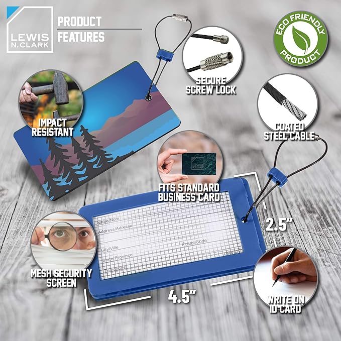 Lewis N. Clark Travel Green Luggage Tag and Suitcase Identifiers for Women and Men, Carry on, Backpack and More, Blue Trees, 1-Pack