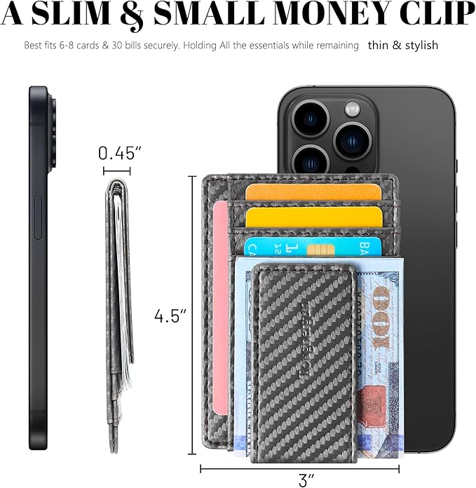Toughergun Slim Wallet for Men RFID Blocking Money Clip, Minimalist Front Pocket Credit Card Holder, Magnetic Thin Mens Wallets with ID Window