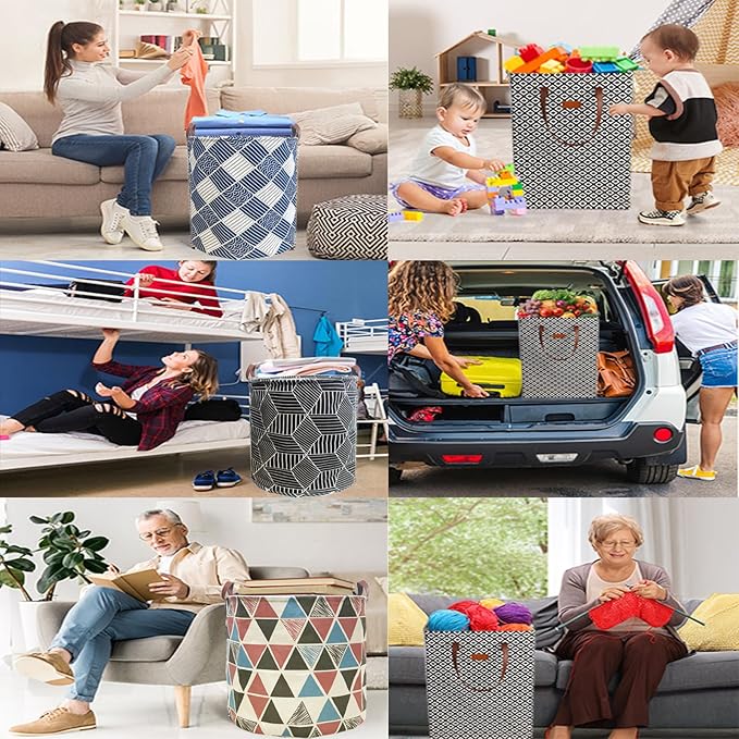Waterproof Laundry Hamper Collapsible Laundry Basket Leather Handle Laundry Bag Large Clothes Storage Toy Organization for Bathroom Bedroom Laundryroom College Dorms (Hesan-002)