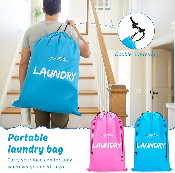 PrettyCare 2 XL (35.5 x 23.6 in) Travel Laundry Bags for Delicates, Washable Dirty Clothes Organizer - Easy to Hold 4 Loads of Laundry, Large Enougha for Laundry Hamper or Basket Travel Essentials