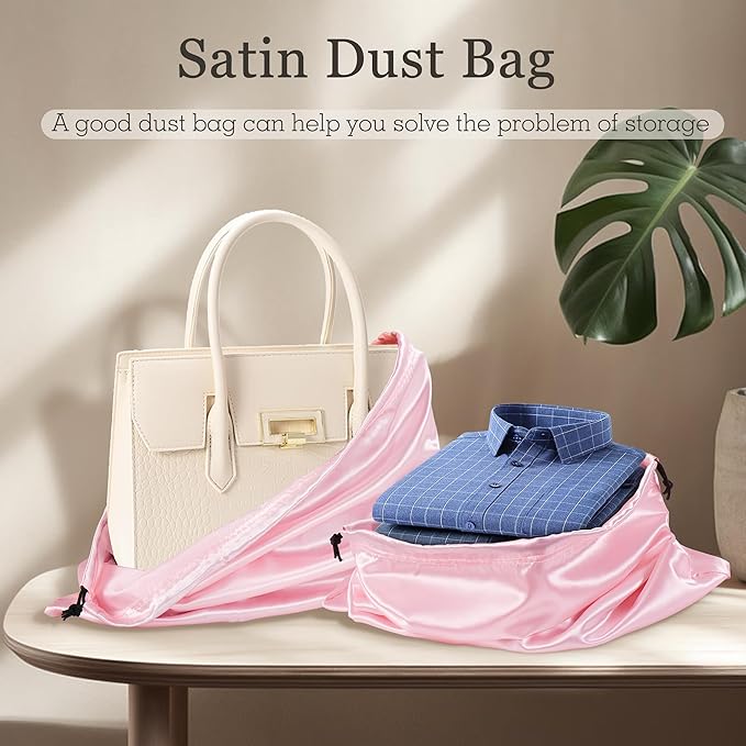 Vonty 3 Pack Silky Dust Bags for Shoes and Purses, Satin Drawstring Bag for HandBags Boots - Pink Shoe Bag Silk Dust Cover Bag Protector Travel Storage Pouch(23.6 x 19.6 In)