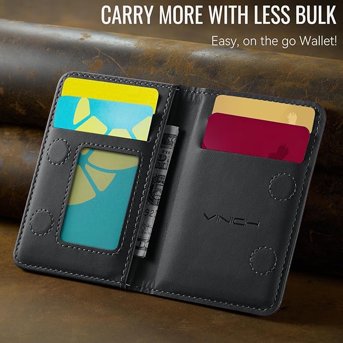 Vinich for MagSafe Wallet Magnetic RFID Blocking Card Holder Compatible with MagSafe Phones and Cases, Strong Magnet Minimalist Phone Wallet for iPhone 17/16/15/14/13/12/ Pro/Max/Plus, Vintage Black