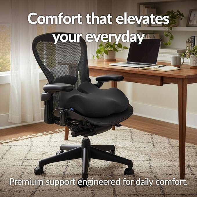 Everlasting Comfort Elevate Series Doctor Recommended Memory Foam Seat Cushion for Office Chairs & Car - Ergonomic Office Desk Accessories - Cushions for Tailbone Pain Relief, Sciatica