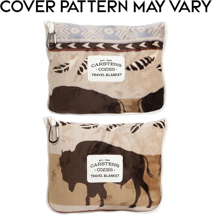 CARSTENS, INC. Travel Blanket, Premium Compact 2-in-1 Airplane Blanket/Pillow, Buffalo Stripe