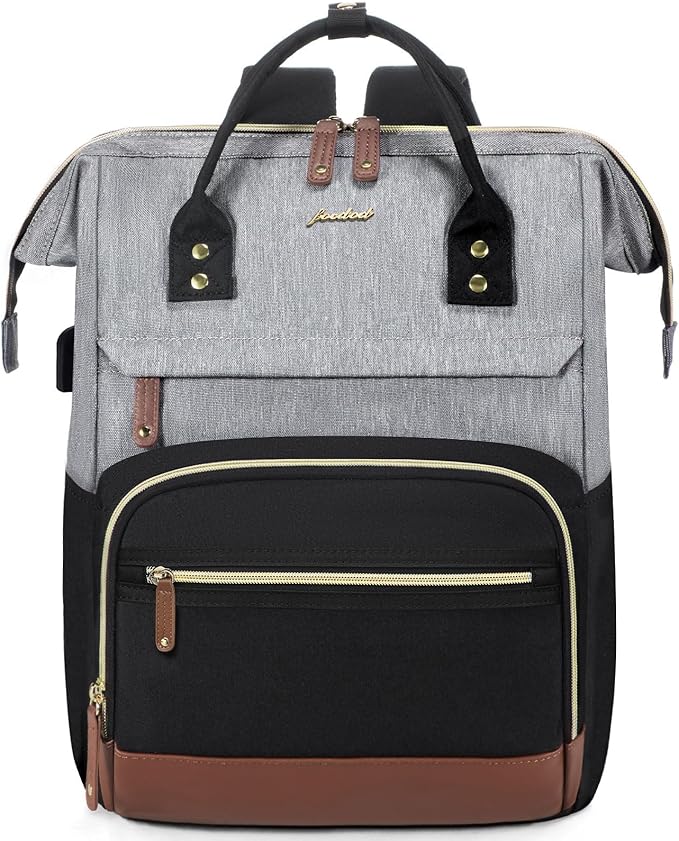 Focdod Laptop Backpack 15.6 Inch Professional Womens Purse Computer Bag Nurse Teacher Backpack Waterproof College Work Bags Carry on Travel Back Pack with USB Port, Black-Grey-Brown