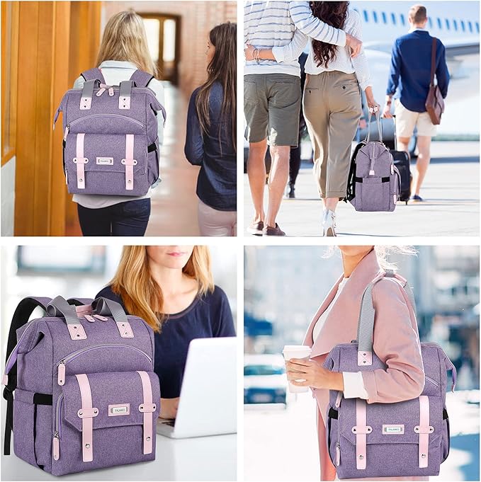 FALANKO Laptop Backpack for Women, Anti Theft Backpacks with RFID Anti Theft Water Resistant,Wide Top Open Work Teacher College Travel Computer Bag for Woman Fits 15.6 Inch Laptop