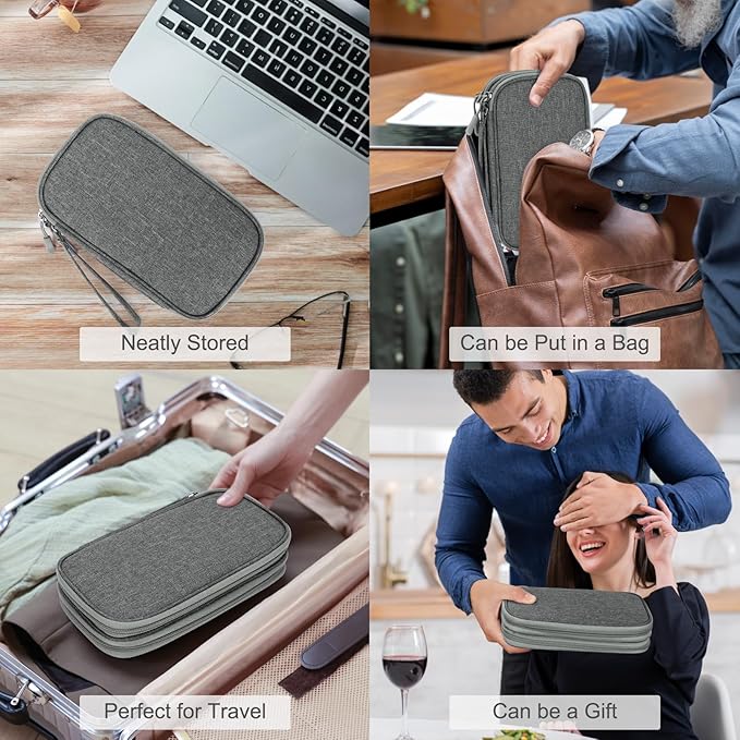 FYY Electronic Organizer, Travel Cable Organizer Bag Pouch Electronic Accessories Carry Case Portable Waterproof Double Layers Storage Bag for Cable, Cord, Charger, Phone, Medium Size, Dark Grey
