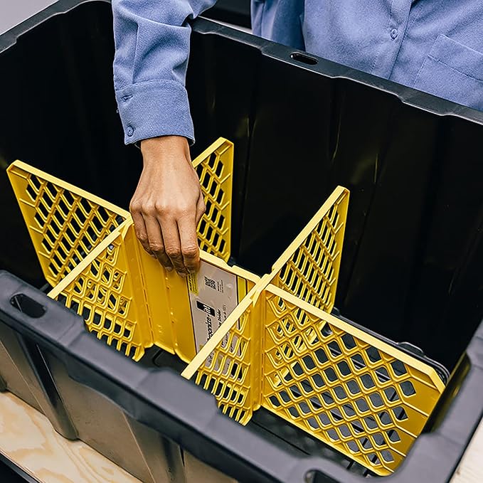 ORGANIZE-IT! 8 Pack 6 Slot Tote Dividers, Durable Plastic Stationery Customizable Organizers for 27 Gallon Storage Containers, Yellow