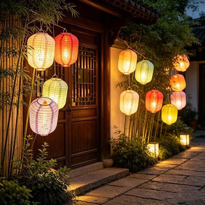 10PCS Paper Lanterns Chinese New Year Spring Festival Lantern 6inches Variety Color with LED Lights, Hanging Valentines Lanterns with Tassels Walking Sticks for Wedding Dinner Birthday Party Decor